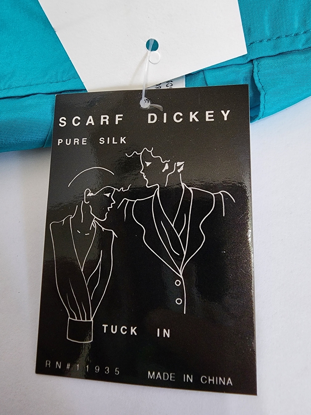 NWT Vintage 100% Silk Turquoise Scarf Dickey Tuck In Lot 4302 FLAW READ DESC - Picture 6 of 9